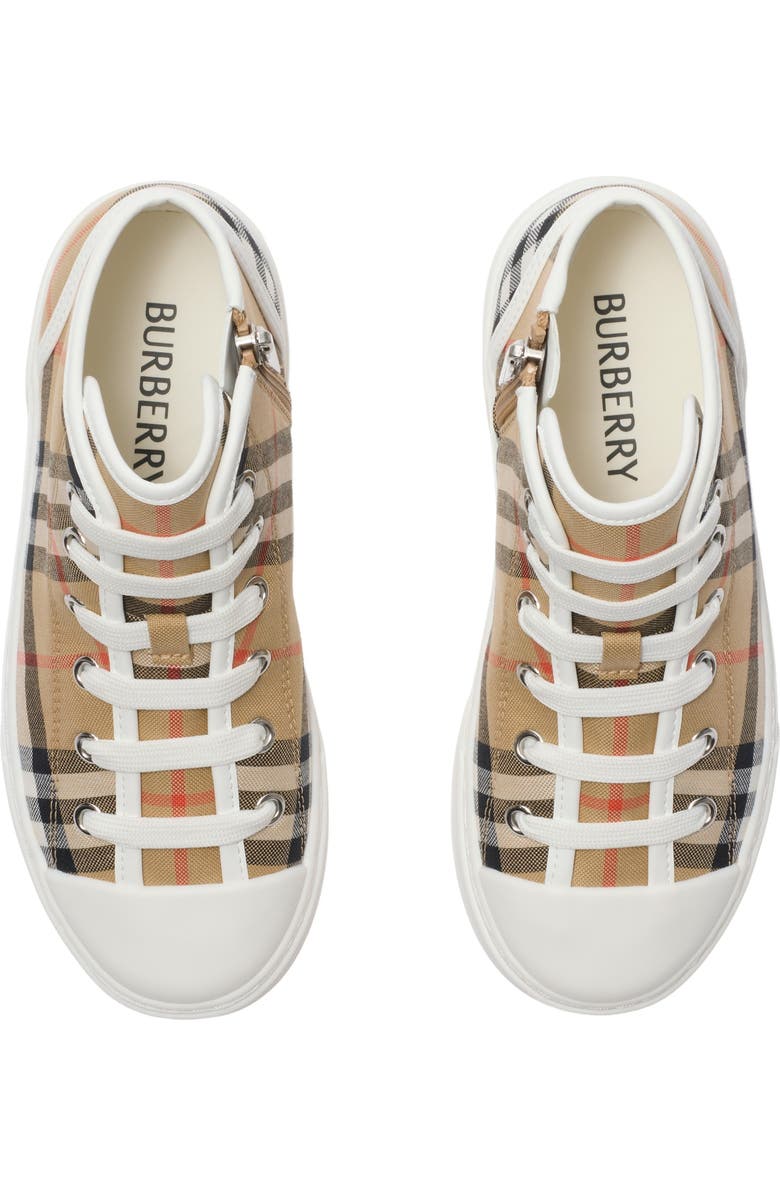Burberry Check Cotton High-top Sneakers, Alternate, color, Sand Beige