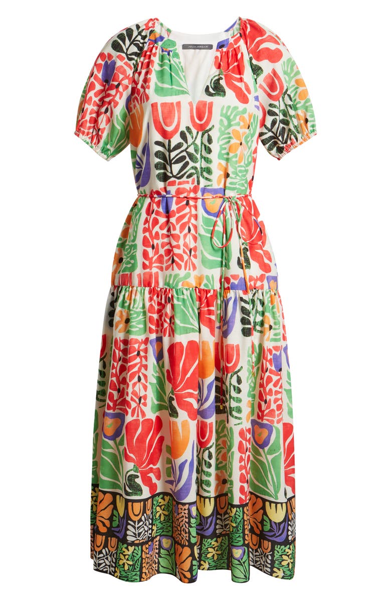 Julia Jordan Printed Puff Sleeve Midi Dress, Alternate, color, Ivory Multi