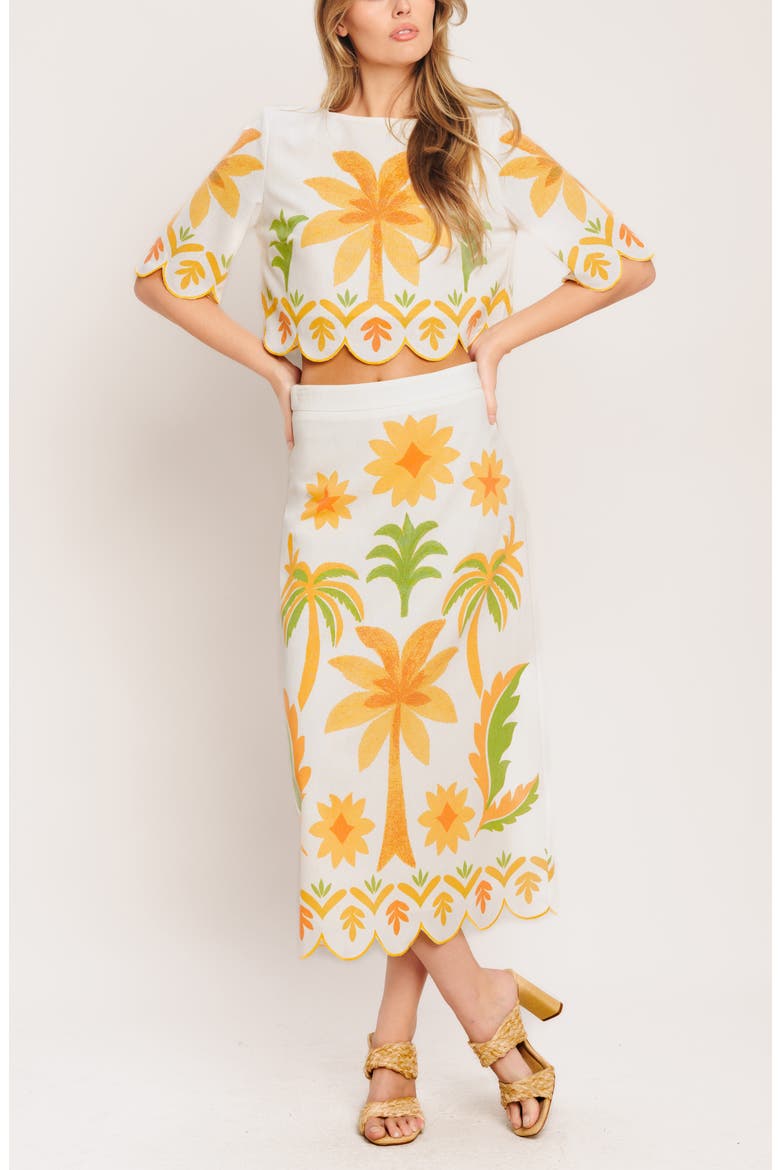 Printed Cotton Blend Midi Skirt, Alternate, color, IVORY