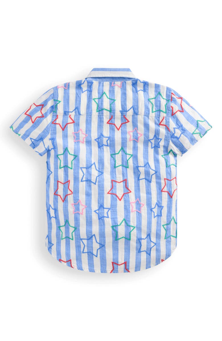 Mini Boden Kids' Embroidered Stripe Cotton Button-Up Shirt, Alternate, color, Star Embroidery