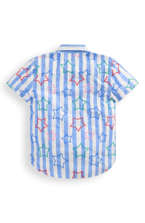 Mini Boden Kids' Embroidered Stripe Cotton Button-up Shirt In Multi
