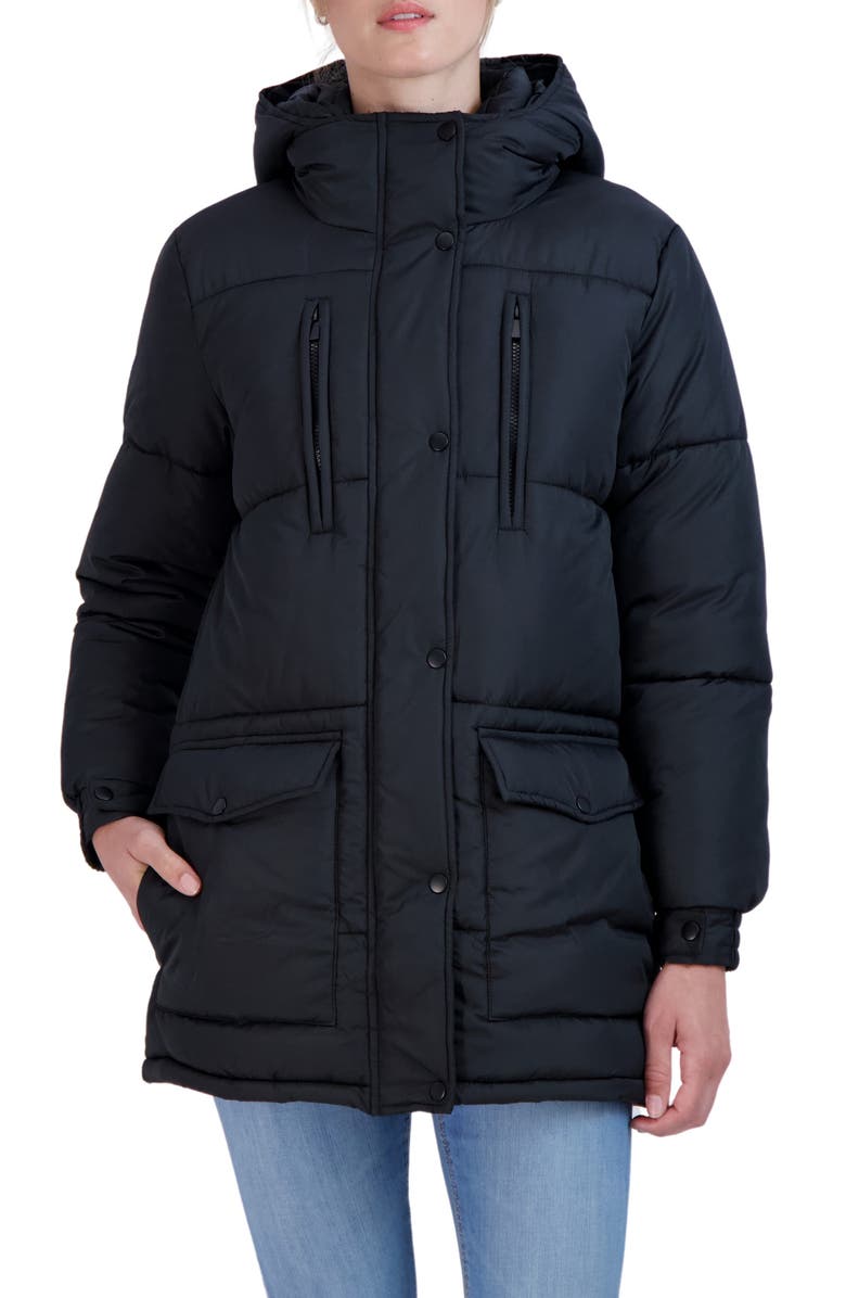 Sebby Water Resistant Puffer Jacket, Main, color, Black