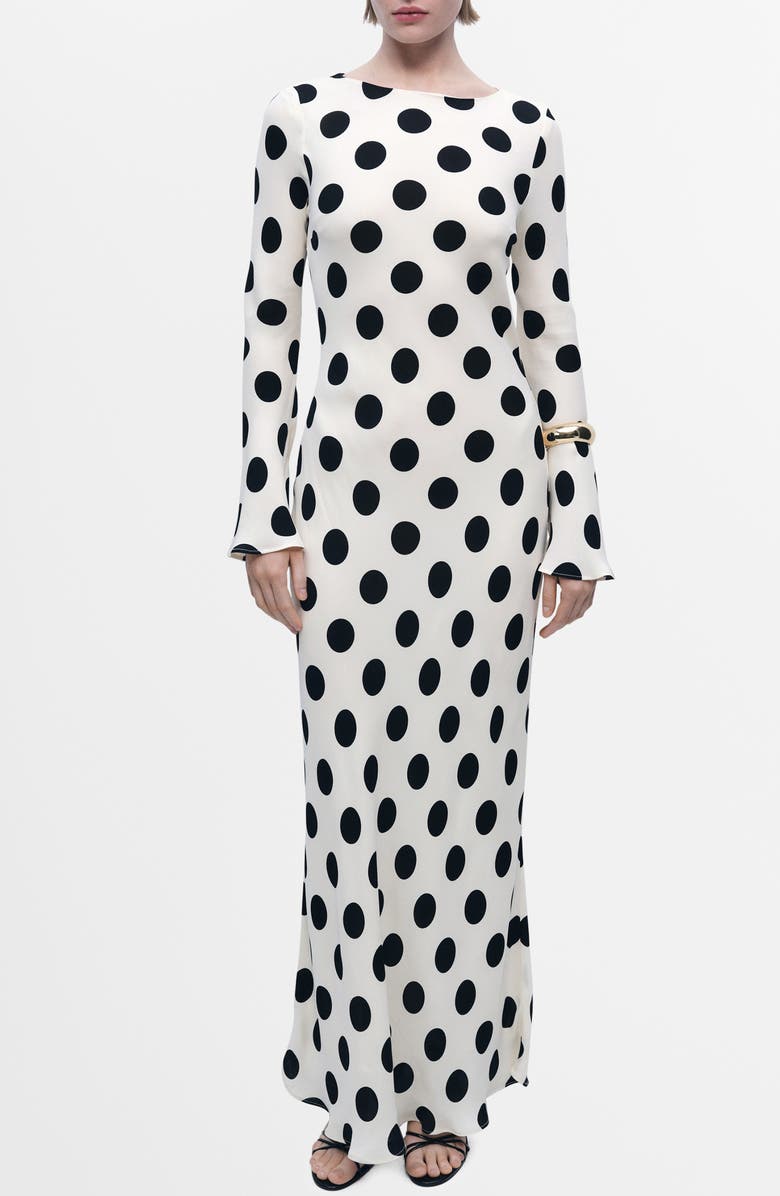 MANGO Polka Dot Long Sleeve Maxi Dress, Main, color,