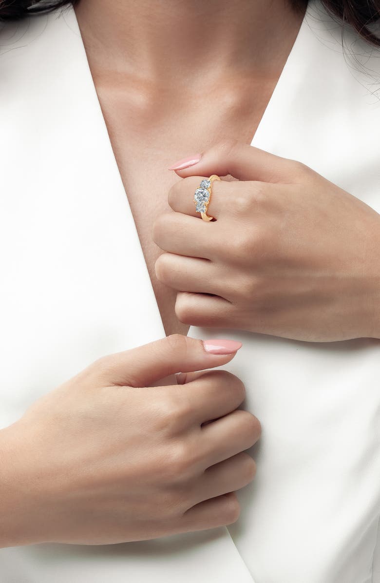 Crislu 3-Stone Cushion Ring, Alternate, color, 18Kyg/ Clear Stone