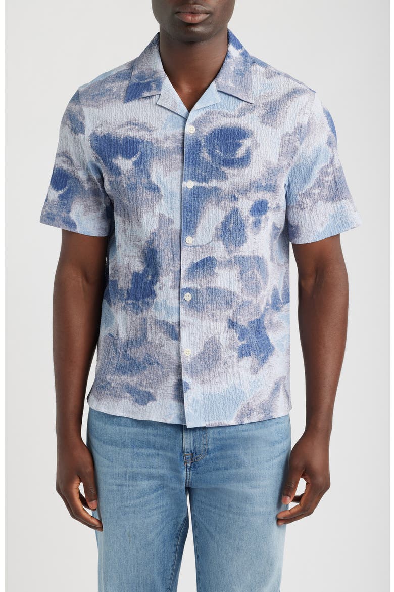 Didcot Watercolor Stretch Cotton Button-Up Shirt, Main, color, BLUE