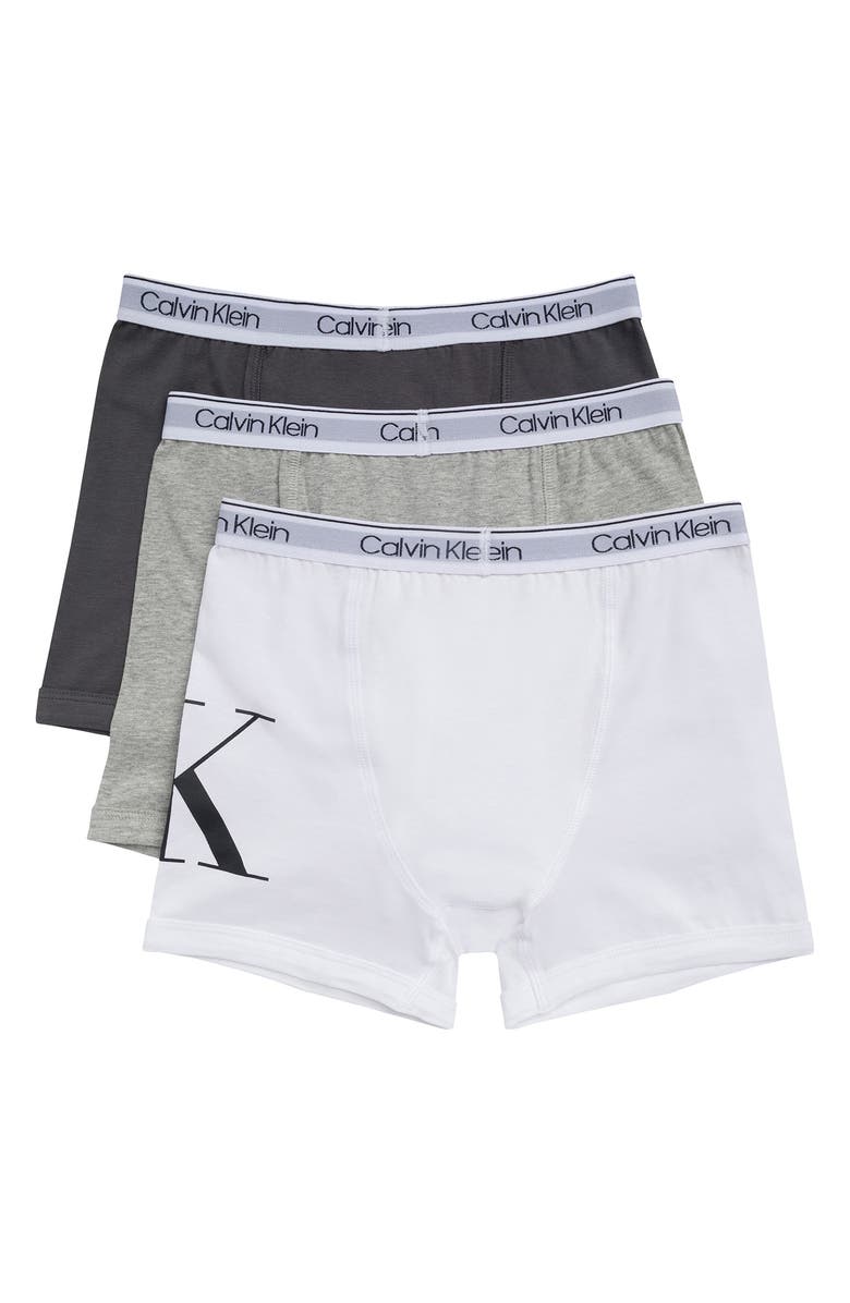 Calvin Klein Kids' NYC Collection 3-Pack Assorted Stretch Cotton Boxer Briefs, Alternate, color, White / Heather Gray / Magnet