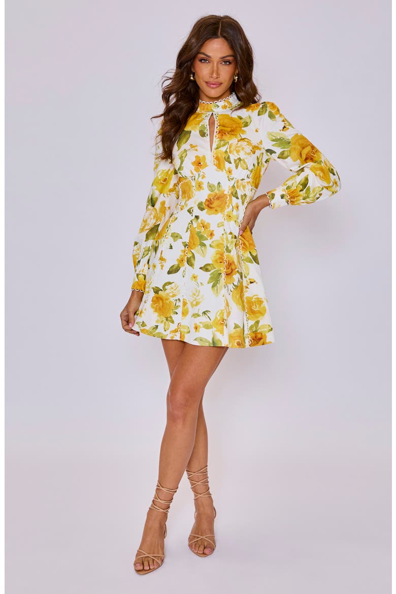 Vivienne Floral Long Sleeve Stretch Cotton Minidress, Alternate, color, IVORY YELLOW