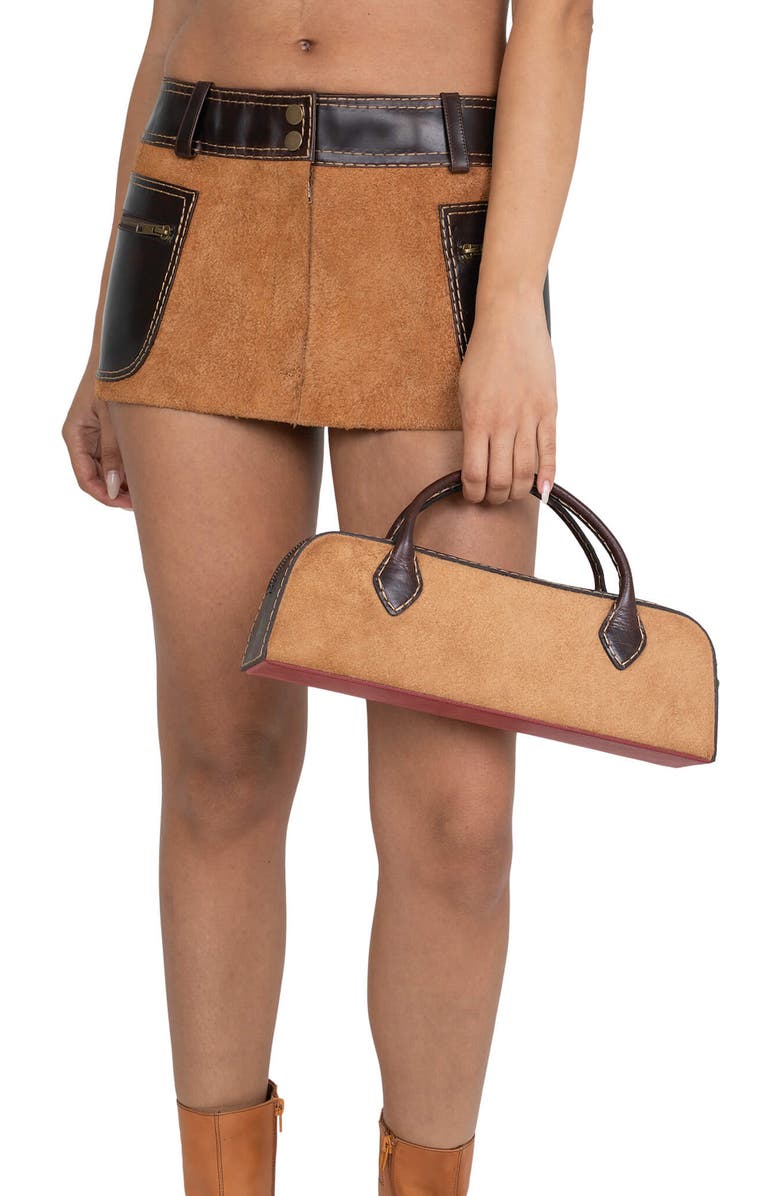 Jeffrey Campbell Inventor Handbag, Alternate, color, Tan Suede Combo
