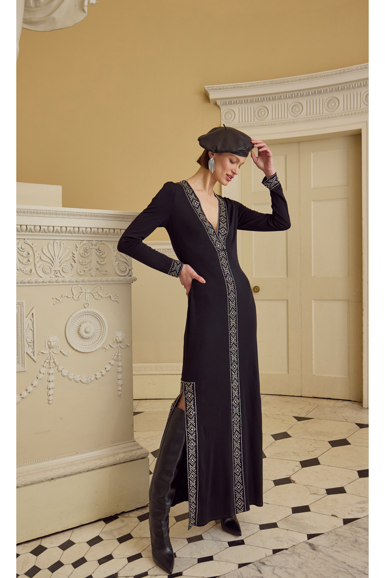 Gallantry V-Neck Dress, Alternate, color, Black