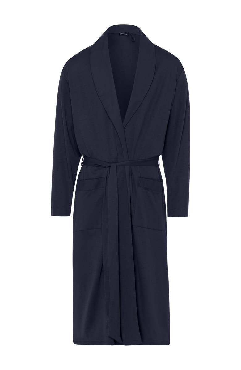 Hanro Night and Day Cotton Shawl Collar Robe, Main, color, Black Iris
