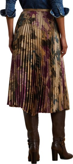 Print Pleated A-Line Midi Skirt