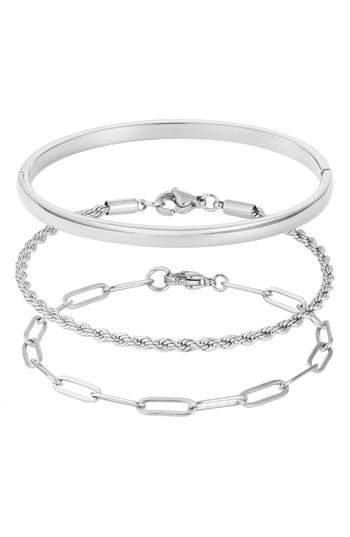 Adornia Tarnish Resistant Silver Plated Cuff And Chain Bracelet Set In Silver