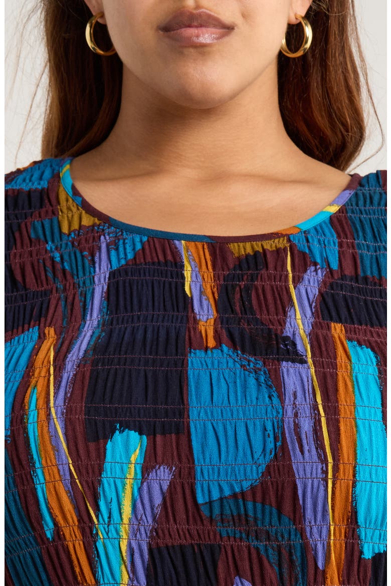 Meadowsweet Printed Smocked Midi Dress, Alternate, color, ZENNOR STACK DARK RYE