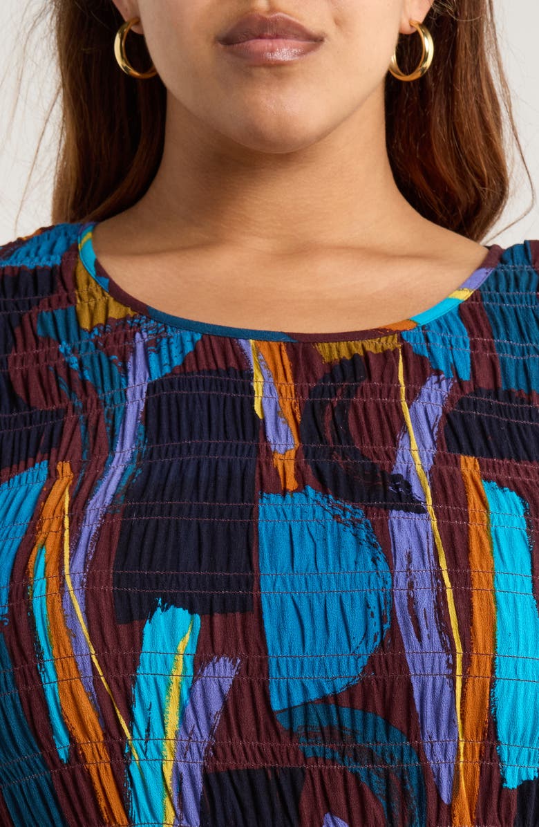 Seasalt Cornwall Meadowsweet Printed Smocked Midi Dress, Alternate, color, Zennor Stack Dark Rye