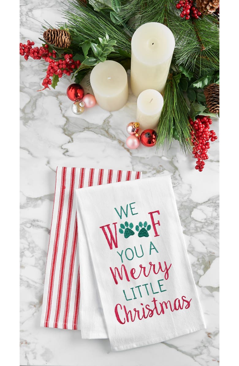 C&F Home Merry Woofmas Embroidered Flour Sack Kitchen Towel Set of 2, Alternate, color, White