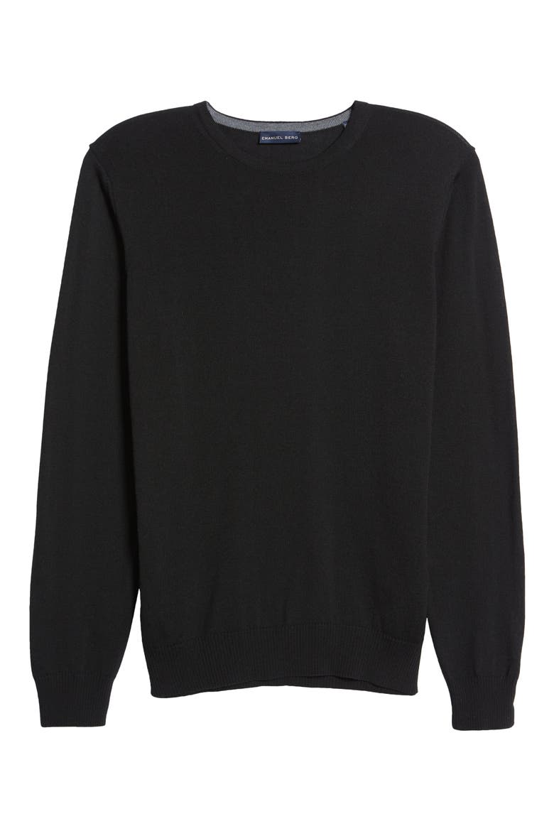 Fine Gauge Merino Wool Crewneck Sweater, Alternate, color, BLACK