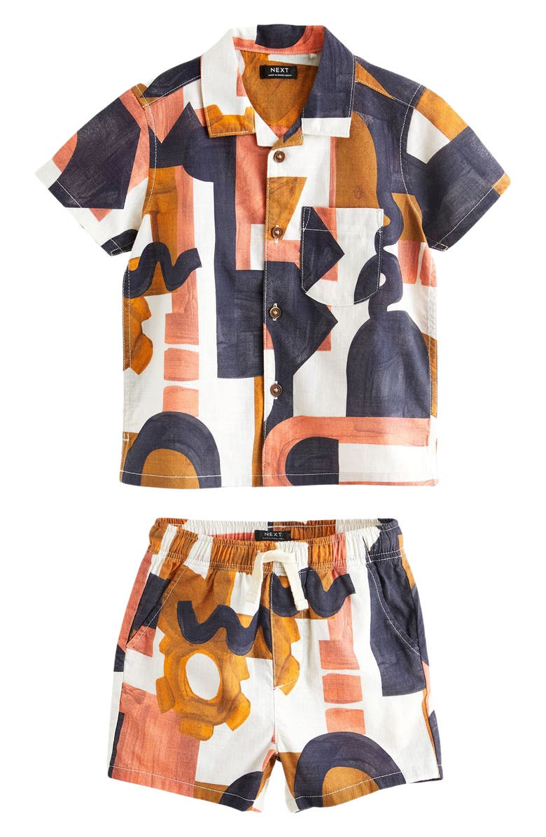 NEXT Kids' Abstract Print Button-Up Shirt & Shorts Set, Main, color, 