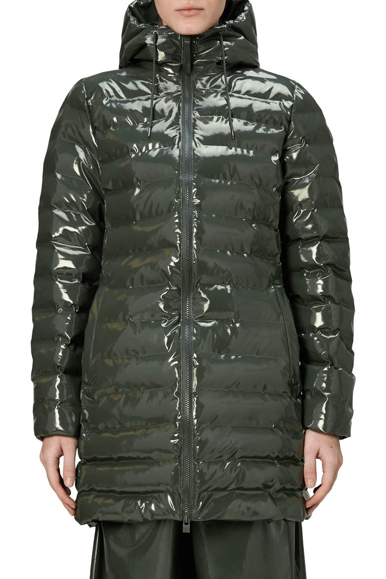 Lohja Curve Waterproof Long Puffer Jacket, Main, color, SWAMP