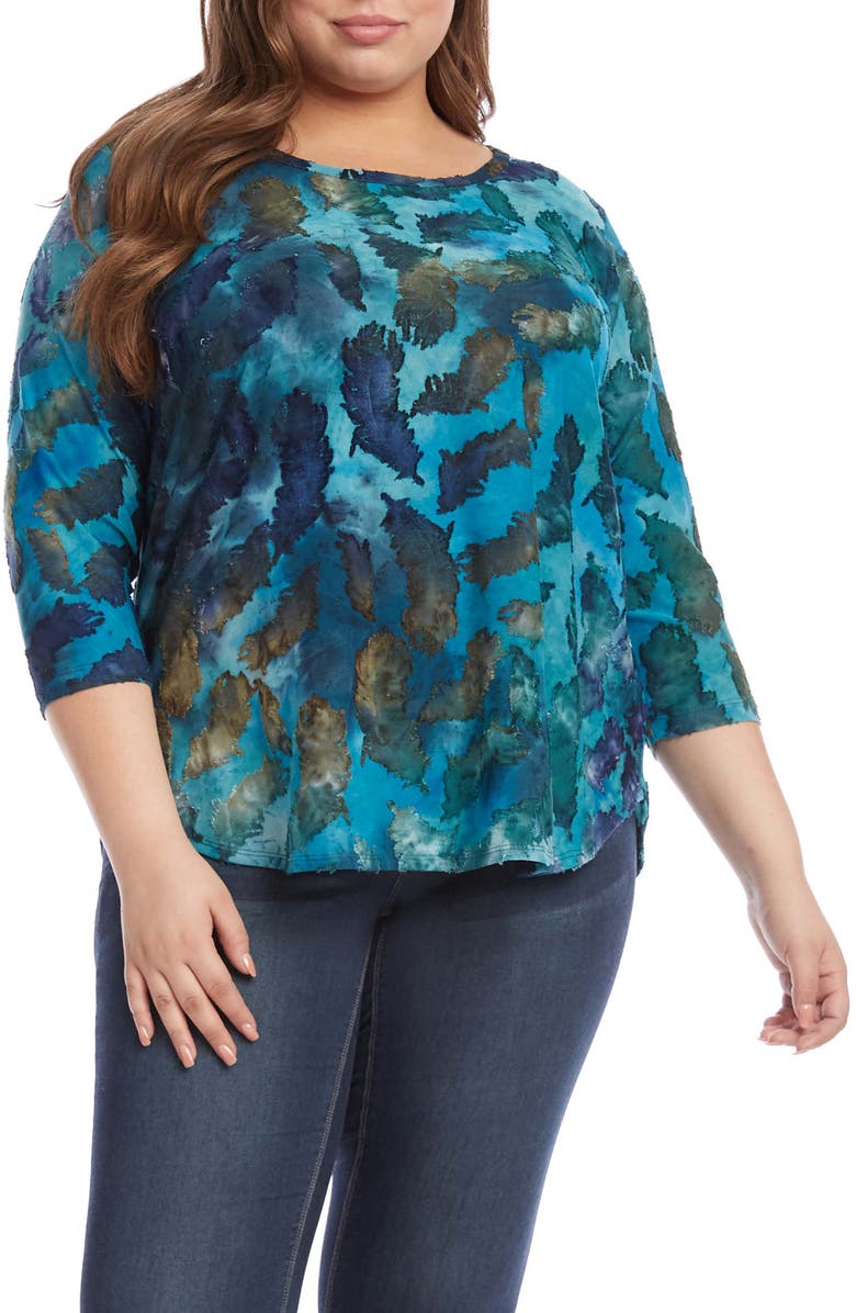 Karen Kane Tie Dye Burnout Shirttail Top, Main, color, 