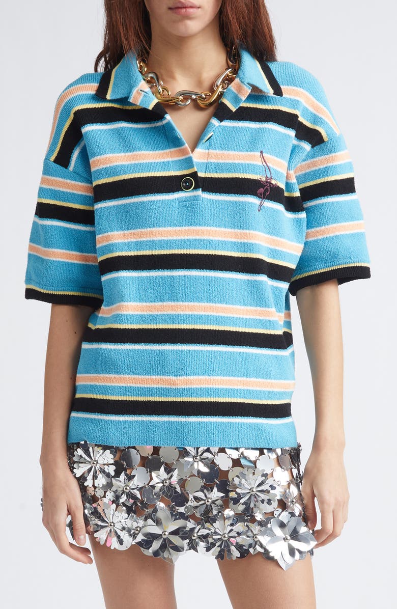 Rabanne Stripe Terry Cloth Polo, Main, color, Rayures Eponge Bleu/ Noir