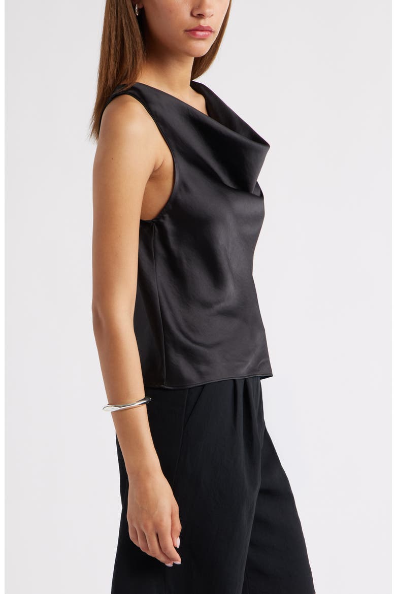 Sleeveless Cowl Neck Satin Top, Alternate, color, BLACK