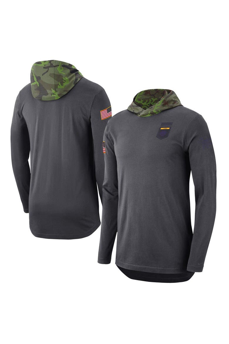 Men's Nike Anthracite LSU Tigers Military Long Sleeve Hoodie T-Shirt, Main, color, Anthracite