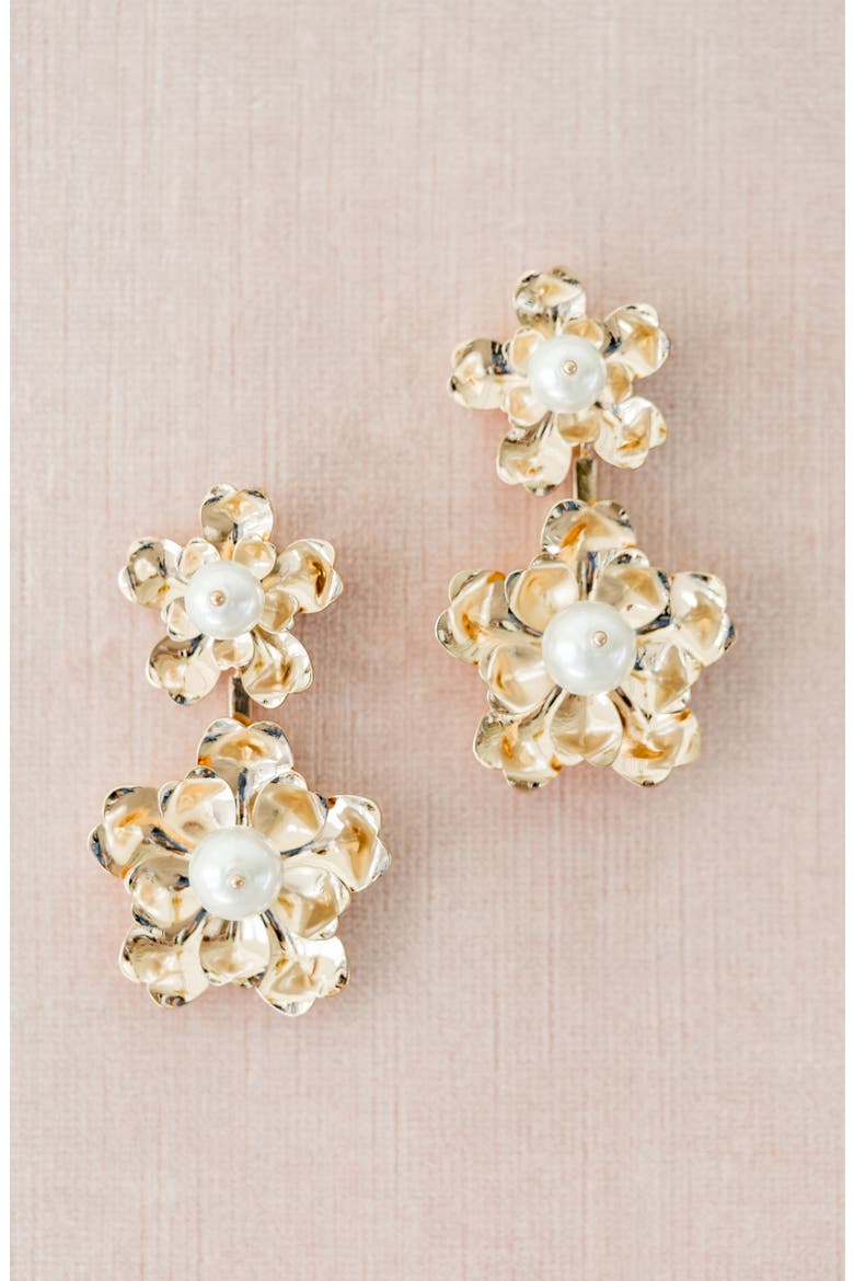 Floral Drop Earrings, Alternate, color, WHITE- GOLD