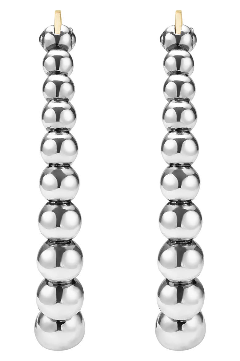 Caviar Bubbly Oval Hoop Earrings, Alternate, color, STERLING SILVER