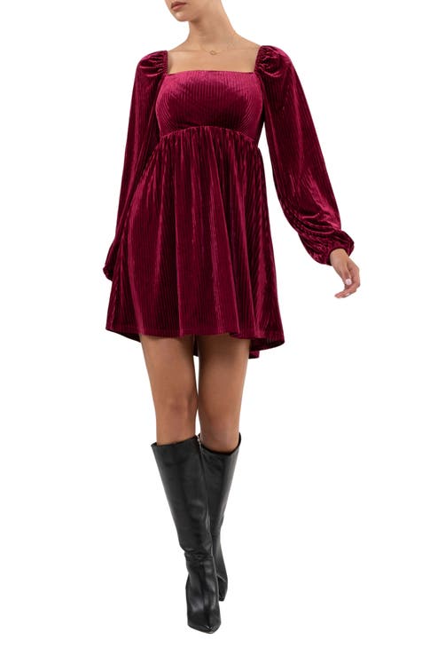 Long Sleeve Velvet Babydoll Minidress