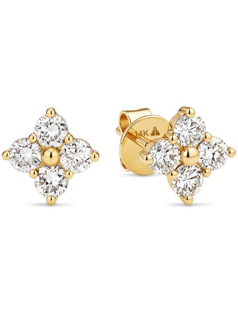 Clover Lab Grown Diamond Stud Earrings in 14K Gold, 7mm