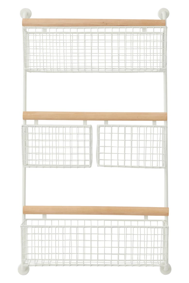 White Metal Wall Mounted Hanging Basket Magazine Rack Holder, Alternate, color, WHITE