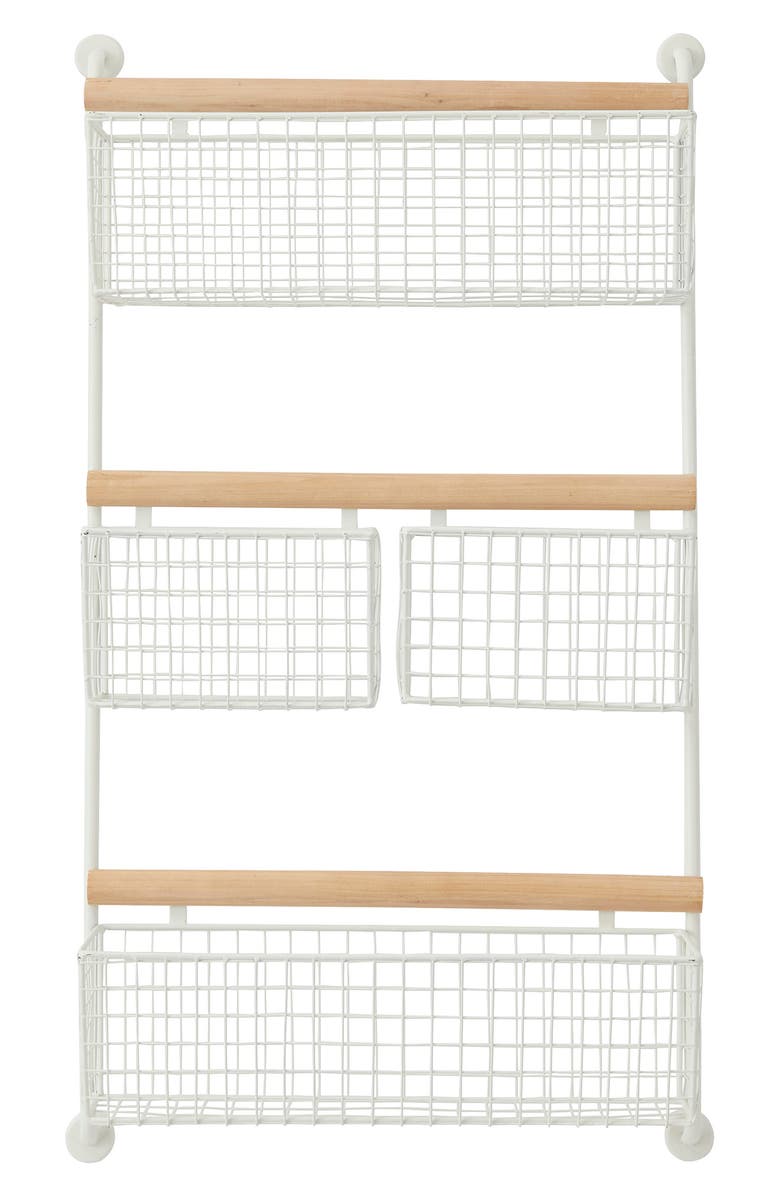 SONOMA SAGE HOME White Metal Wall Mounted Hanging Basket Magazine Rack Holder, Alternate, color, White