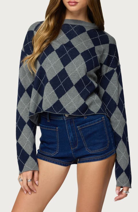 Prep Argyle Crop Cotton Sweater