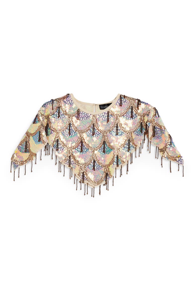 Scalloped Beaded Cape, Alternate, color, GOLD MULTI