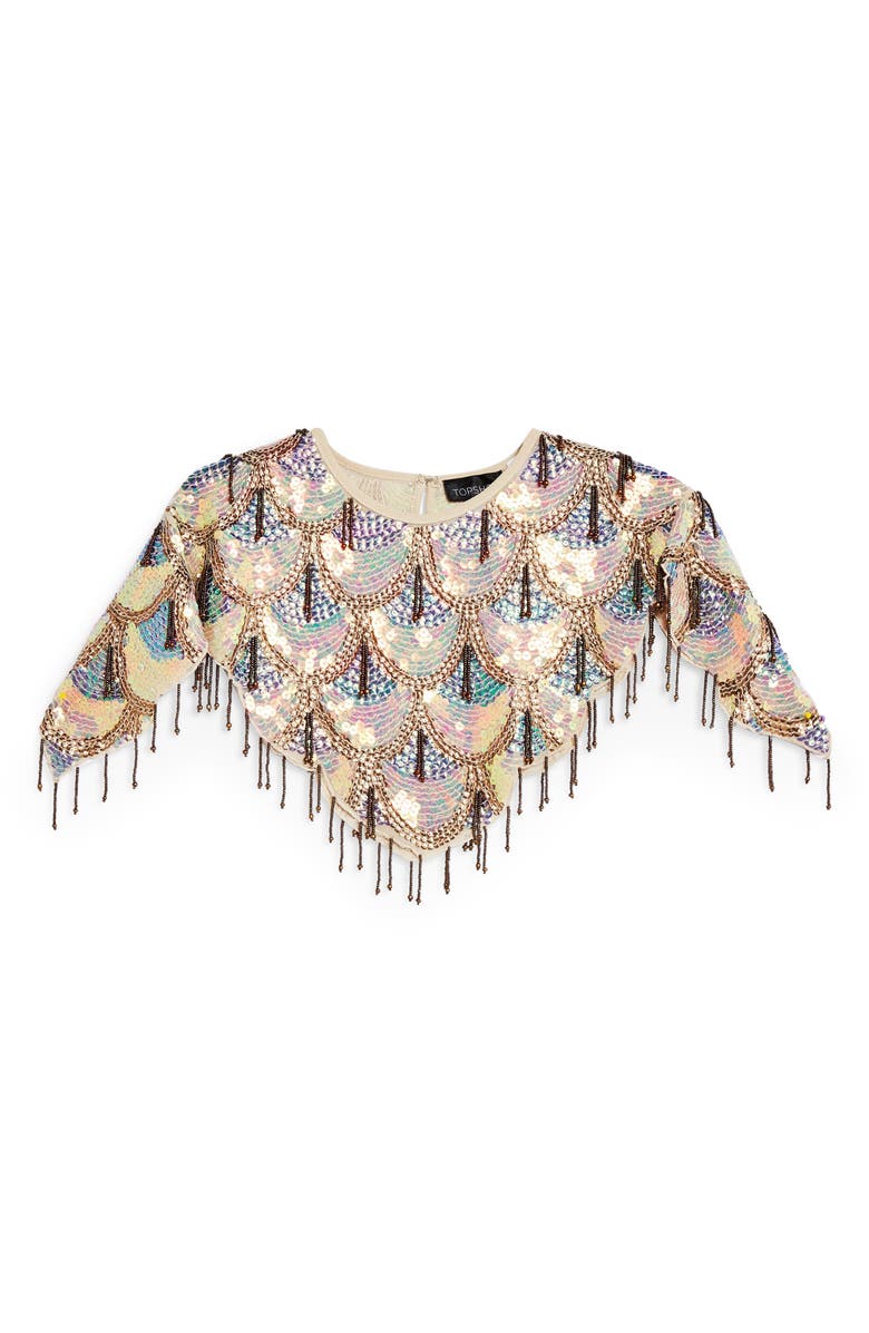 Topshop Scalloped Beaded Cape, Alternate, color,