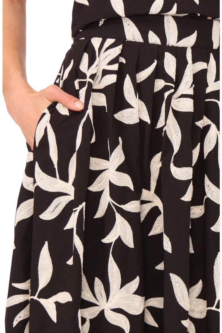 Embroidered Pull-On A-Line Midi Skirt, Alternate, color, RICH BLACK 060