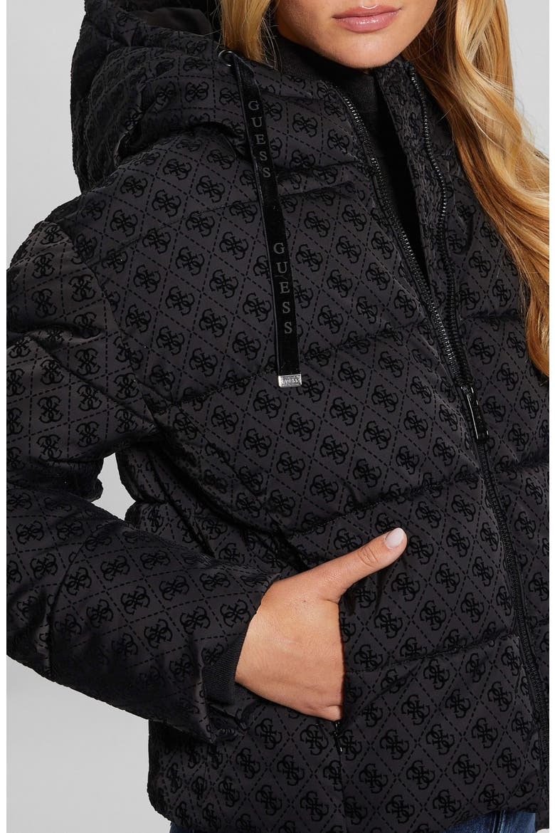 Daisy Flock Logo Puffer Coat, Alternate, color, BLACK