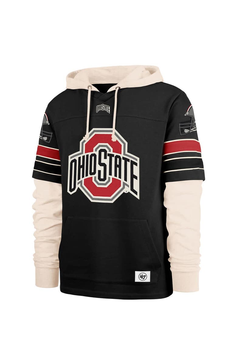 '47 Men's '47 Black Ohio State Buckeyes Split Zone Cornerback Lacer Pullover Hoodie, Alternate, color,