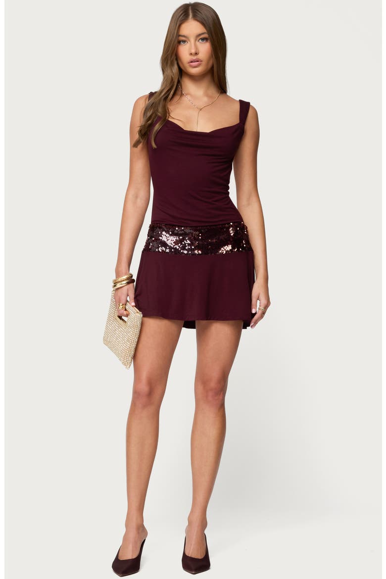 Sequin Trim Backless Minidress, Alternate, color, BURGUNDY