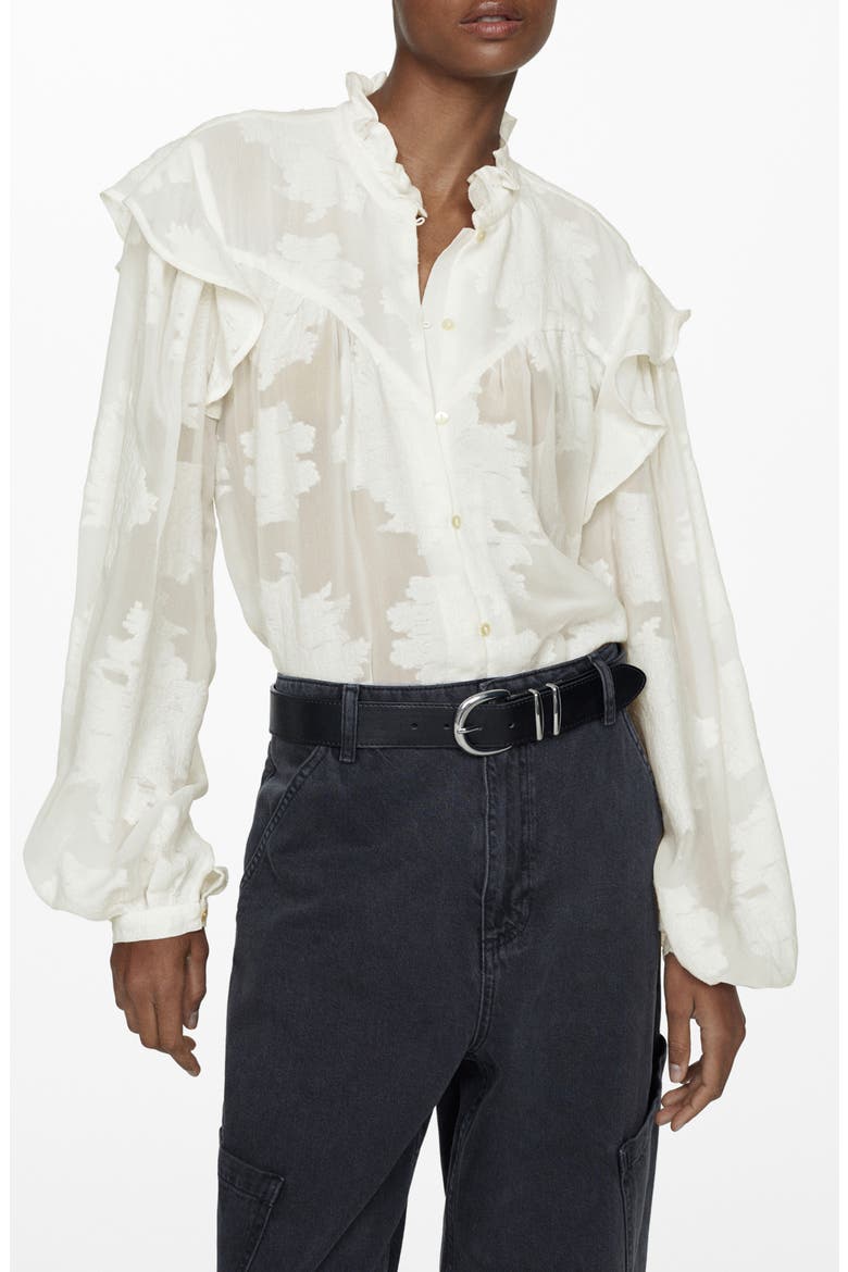 Floral Embroidered Semisheer Button-Up Shirt, Main, color, LIGHT BEIGE