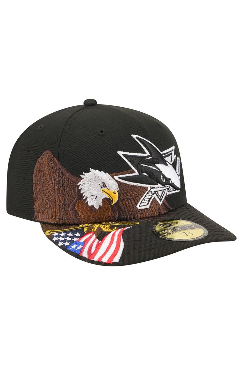 Men's New Era  Black San Jose Sharks Freedom Pre-Curved 59FIFTY Fitted Hat, Main, color, Black