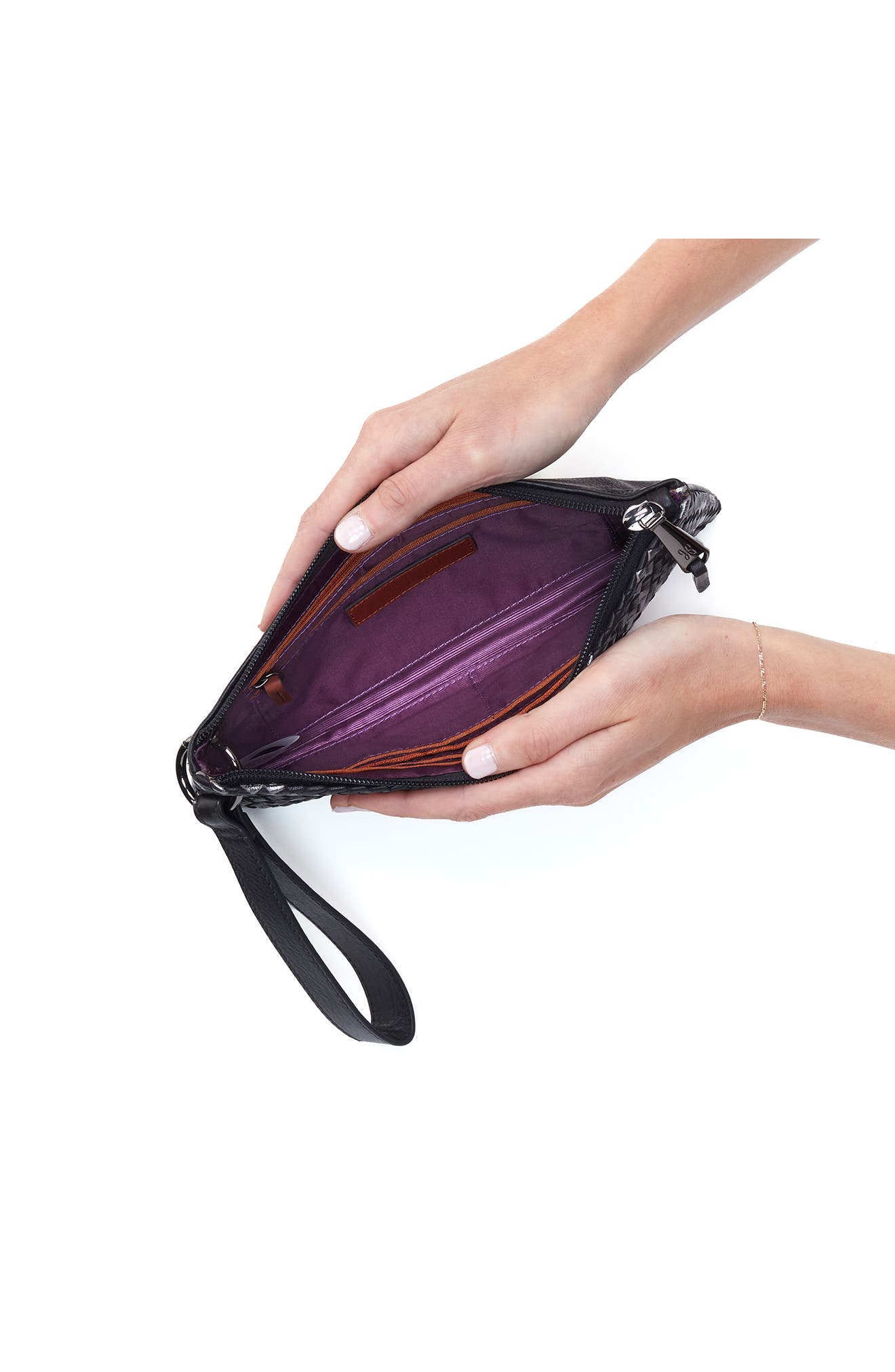 'Vida' Leather Clutch, Alternate, color, BLACK METALLIC WOVEN