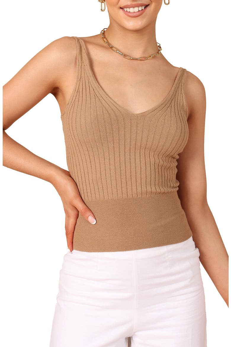 Gemma V-Neck Rib Sweater Tank, Main, color, CAMEL