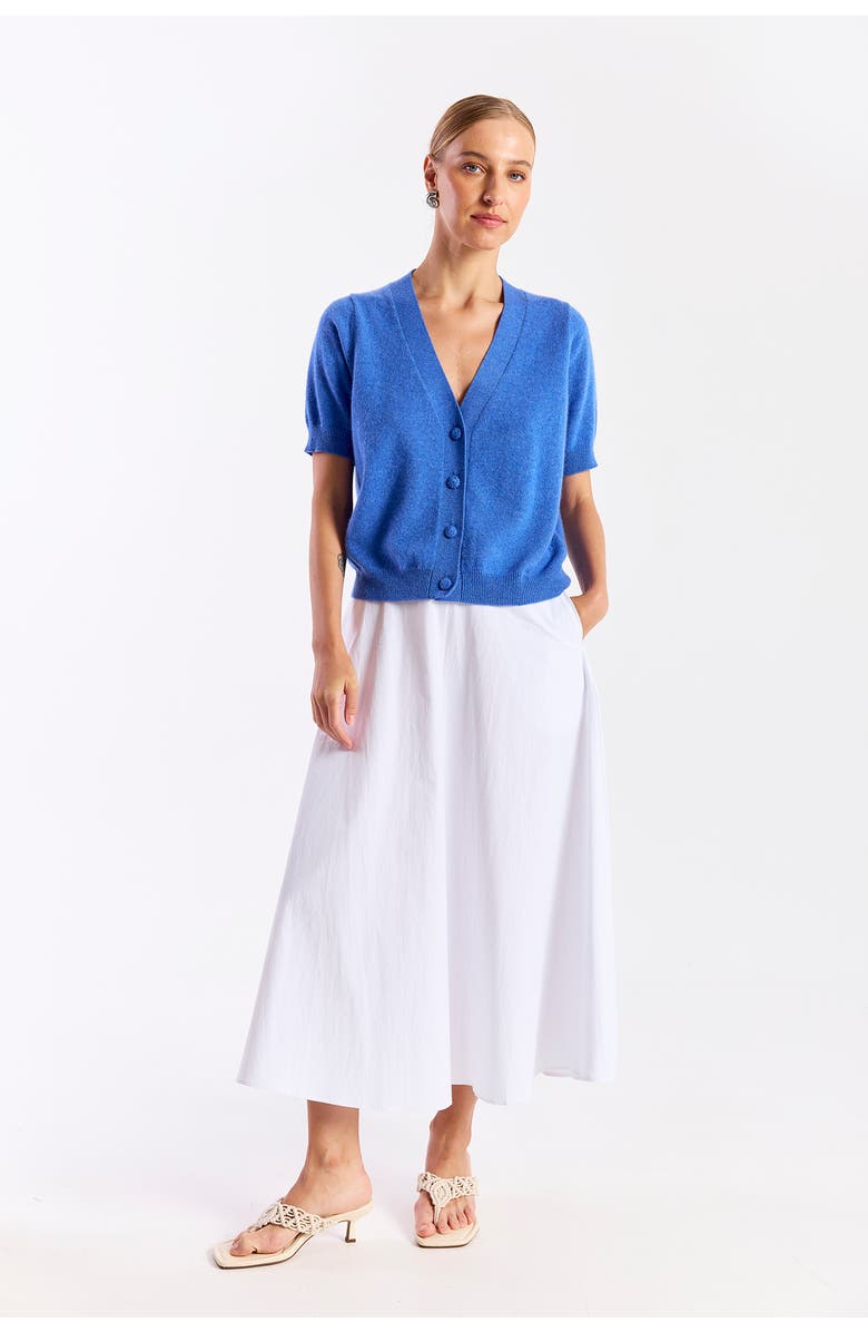 Brodie Pure Cashmere Short Sleeve 100% Cashmere Cardigan, Alternate, color, Carolina