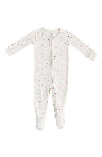 Pehr Stardust Organic Cotton One-piece Pajamas In White/dark Pink
