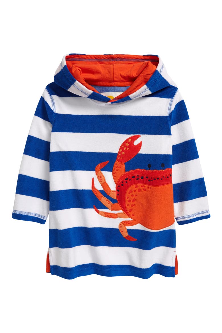 Kids' Towelling Throw-On Hooded Cover-Up, Main, color, BOLD BLUE/ WHITE CRAB