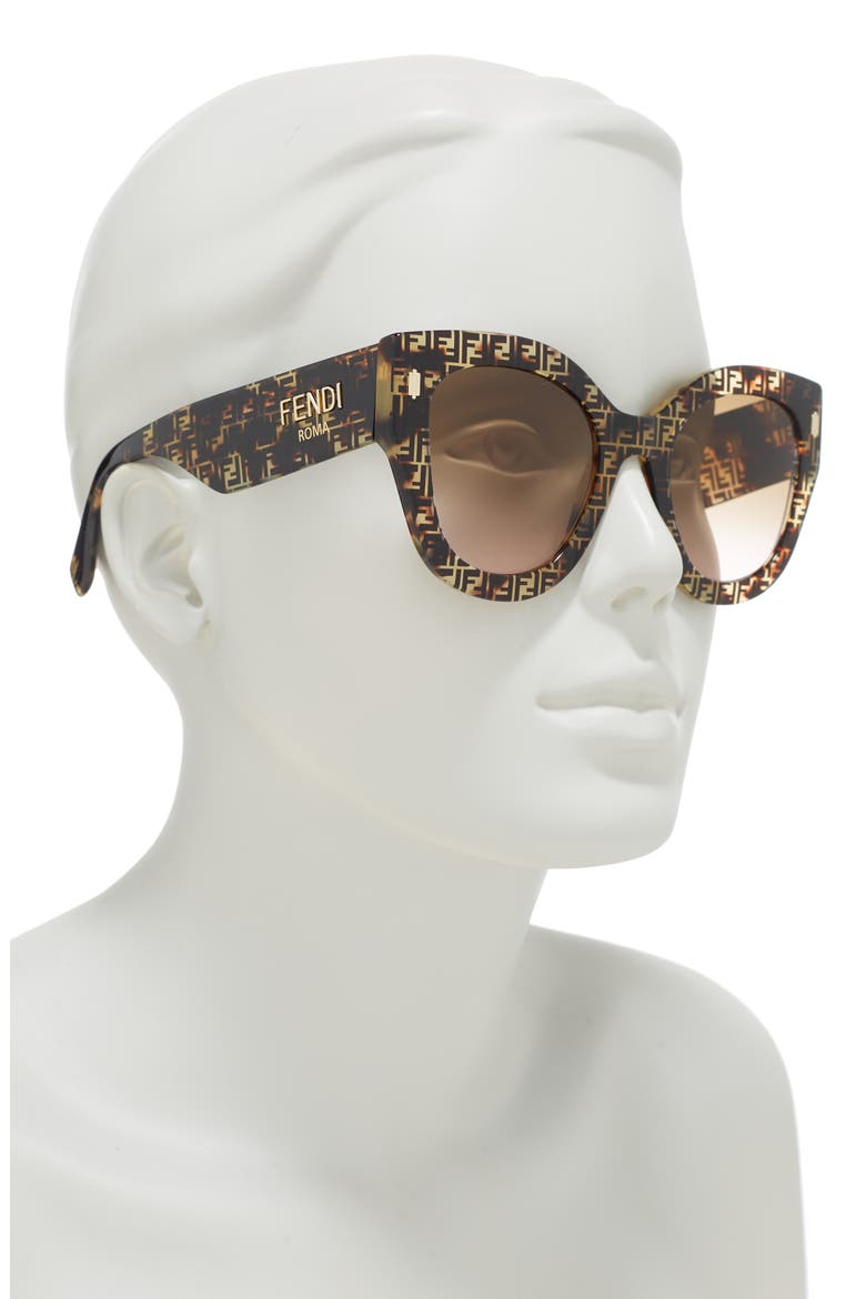 52mm Cat Eye Sunglasses, Alternate, color, TORTOCAMU / BROWN PINK GRAD
