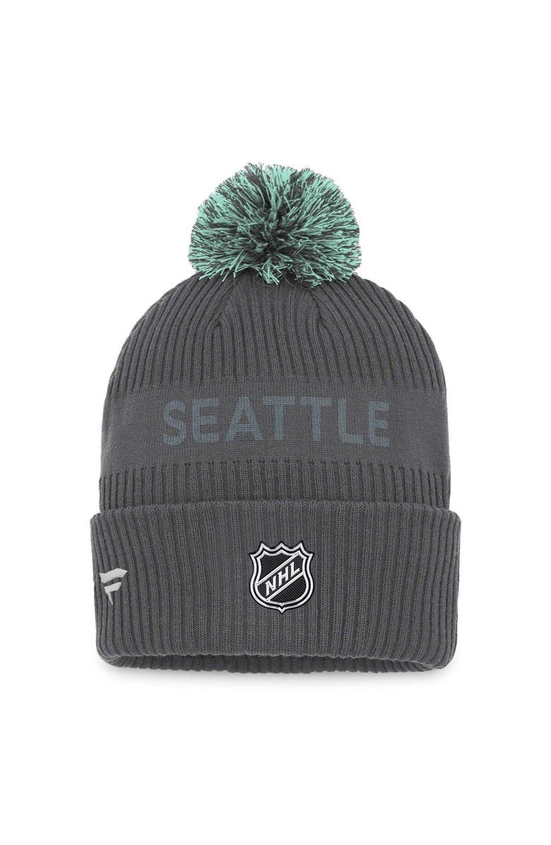 FANATICS Men's Fanatics Branded Charcoal Seattle Kraken Authentic Pro Home Ice Cuffed Knit Hat with Pom, Alternate, color, Charcoal
