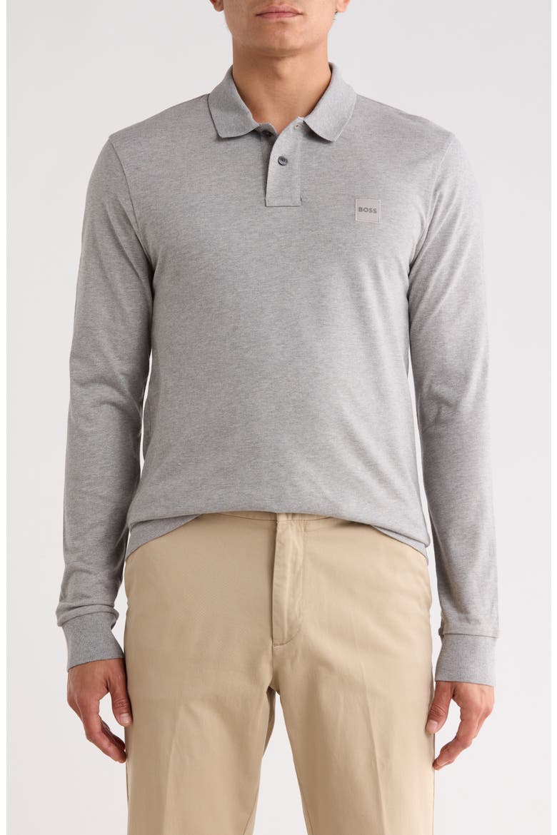 Passerby Stretch Cotton Long Sleeve Polo, Main, color, LIGHT/ PASTEL GREY