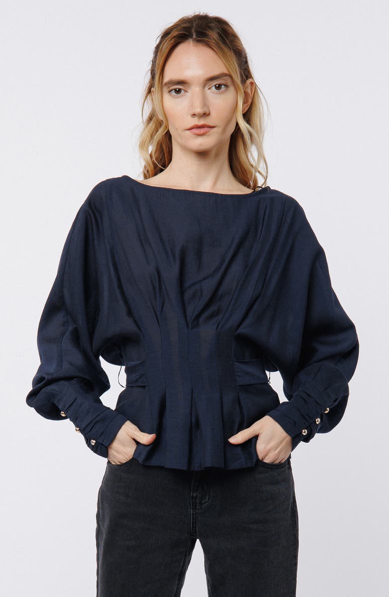 CIEBON Pera Pleated Top, Alternate, color, Navy